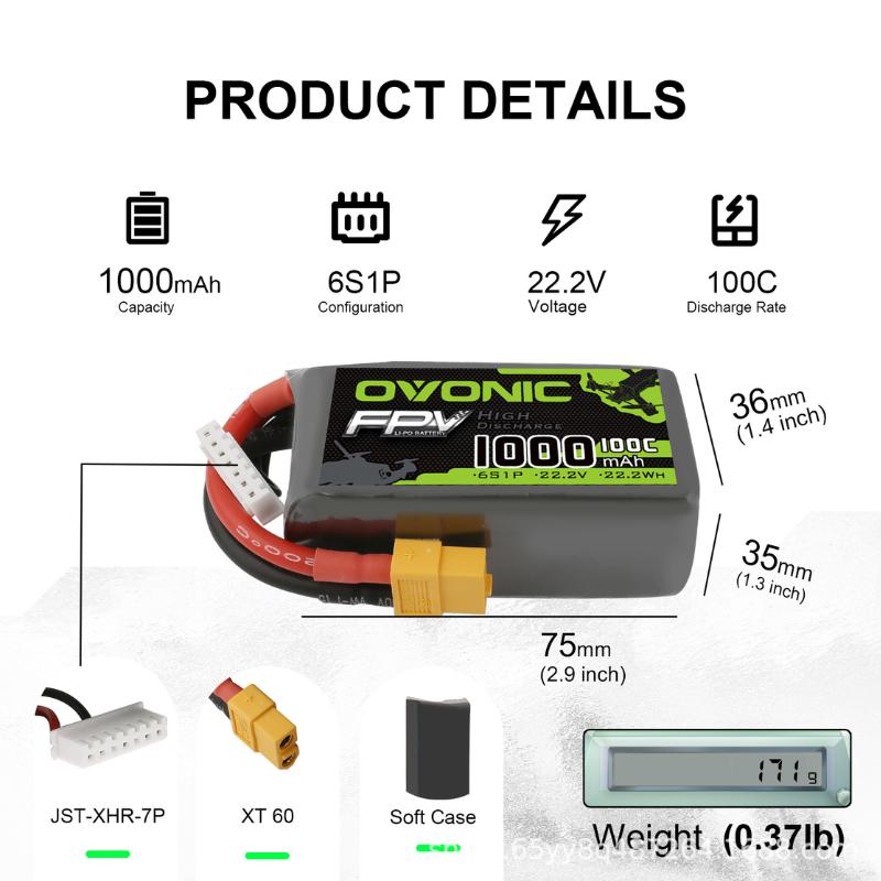 2Pcs OVONIC 1000mAh 100C 22.2V - Drone Battery 6S recensione e prezzo