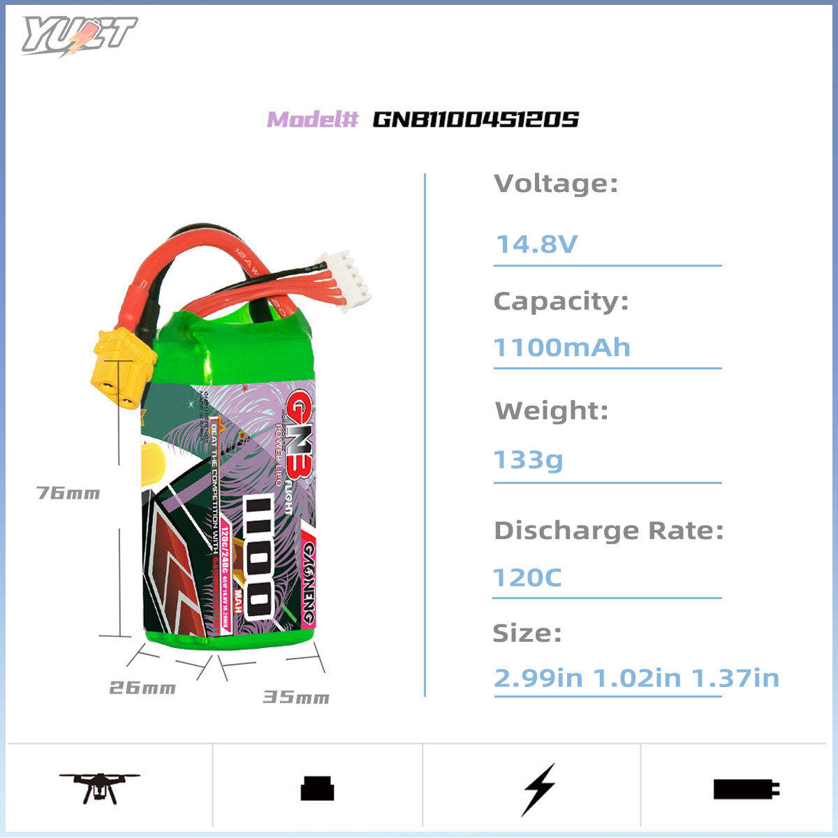 YUCT GNB 6S LiPo Battery 22.2V - Drone Battery 4S recensione e prezzo