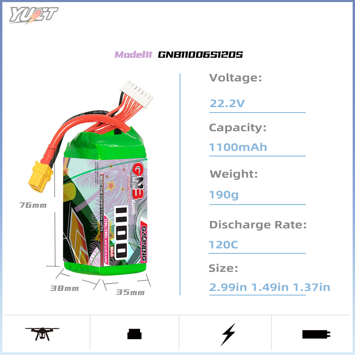 YUCT GNB 6S LiPo Battery 22.2V - Drone Battery 4S recensione e prezzo