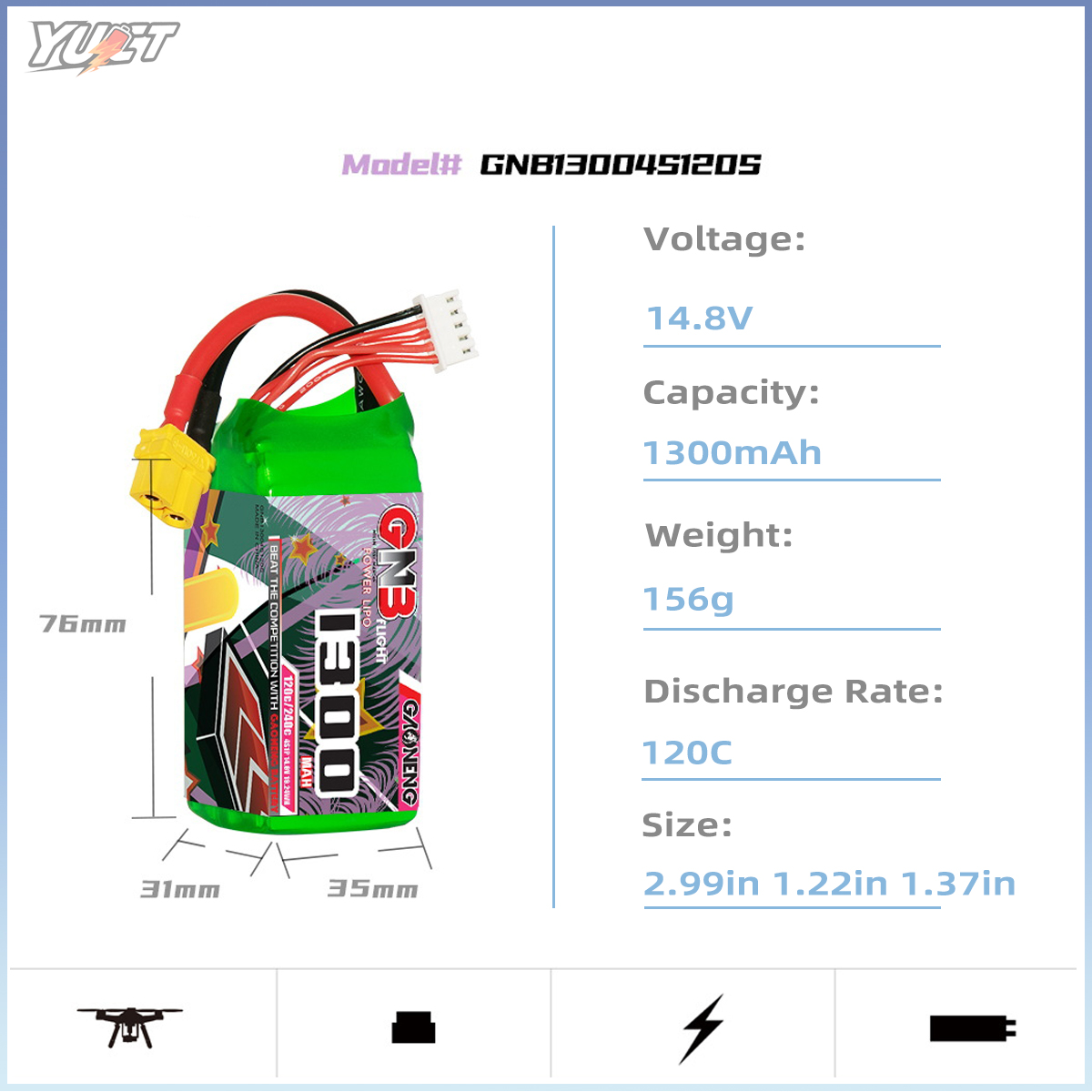 YUCT GNB 6S LiPo Battery 22.2V - Drone Battery 4S recensione e prezzo