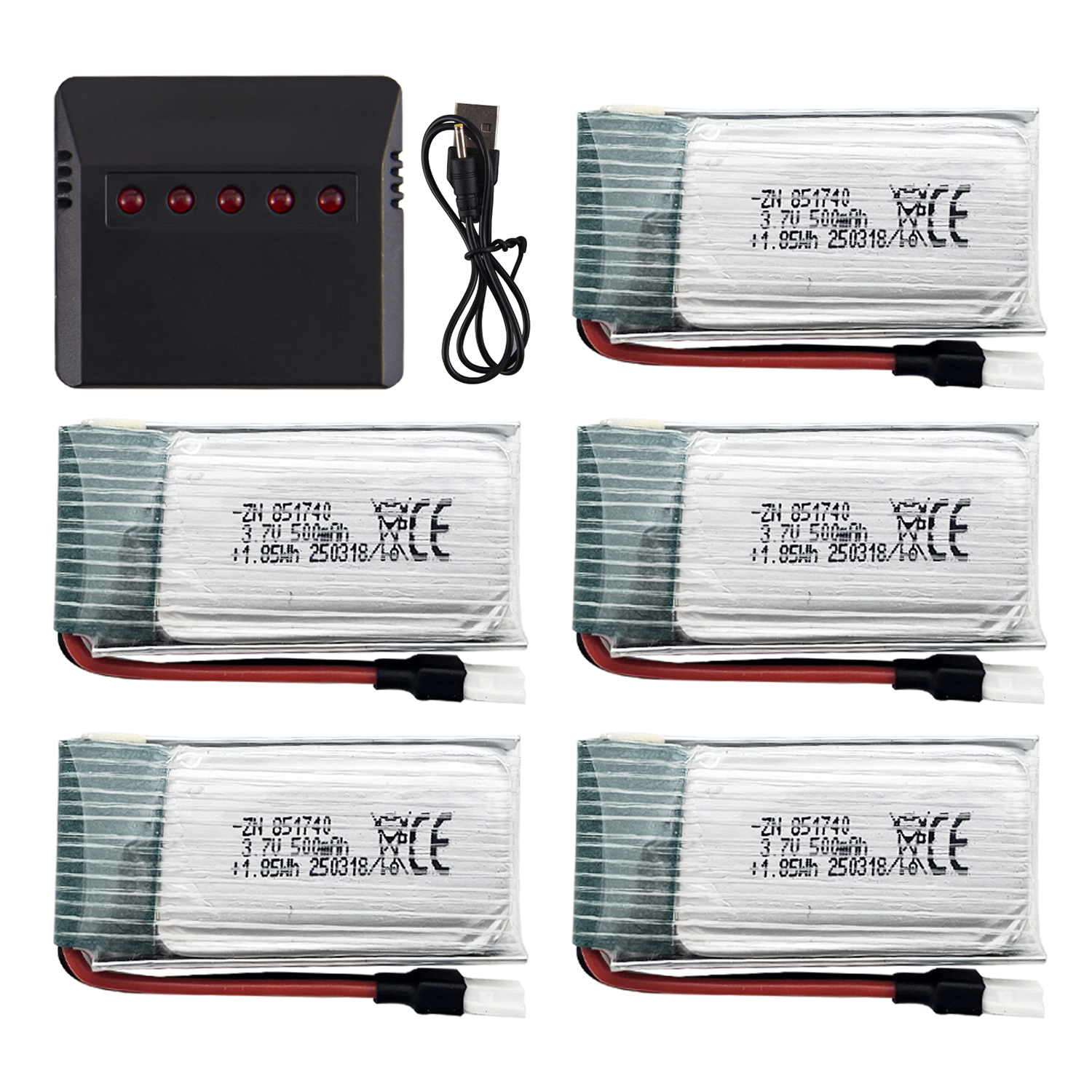 5Pcs 3.7V 500mAh LiPo Batterie - Drone Battery Bag recensione e prezzo