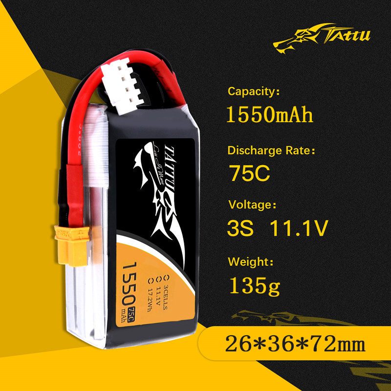 TATTU 3S 11.1V 1550mAh 75C LiP - Drone Battery 3S recensione e prezzo